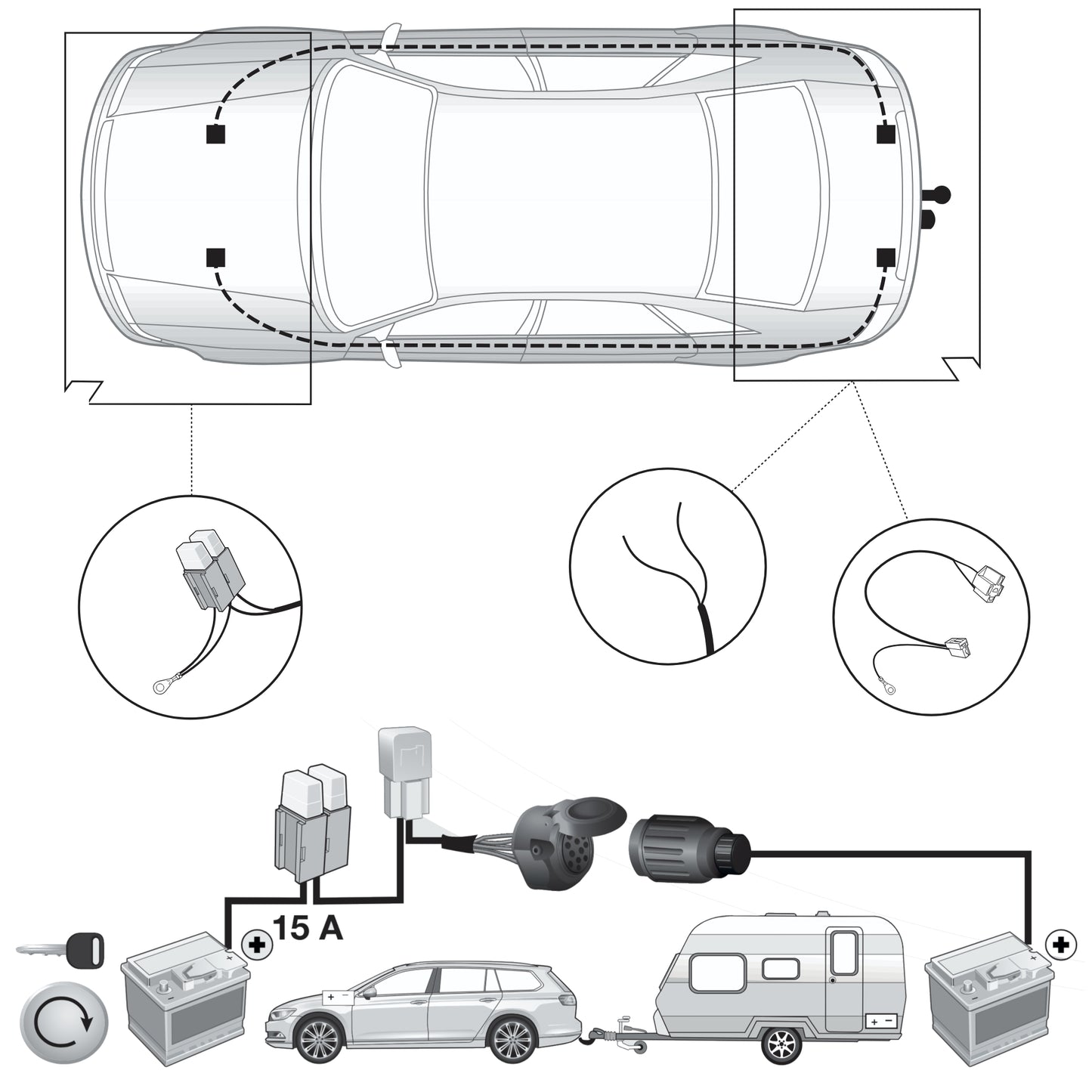 Erweiterungssatz 22400509 Ladeleitung zur Spannungsversorgung 13pol Dose PIN 10 & 11 für Elektrosätze der Firma JAEGER Automotive