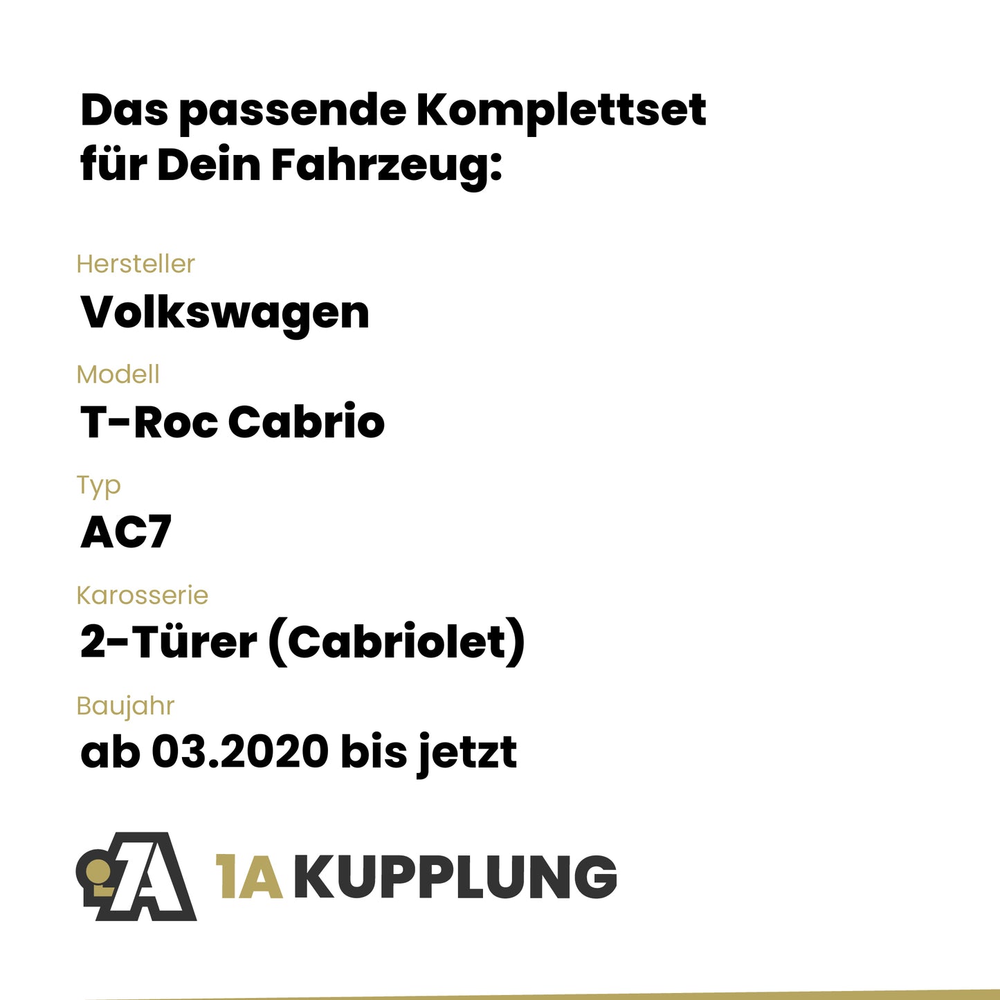 VW T-Roc Cabrio 2-Türer (Cabriolet) ab 03.2020 AC7 BRiNK Anhängerkupplung mit JAEGER Elektrosatz