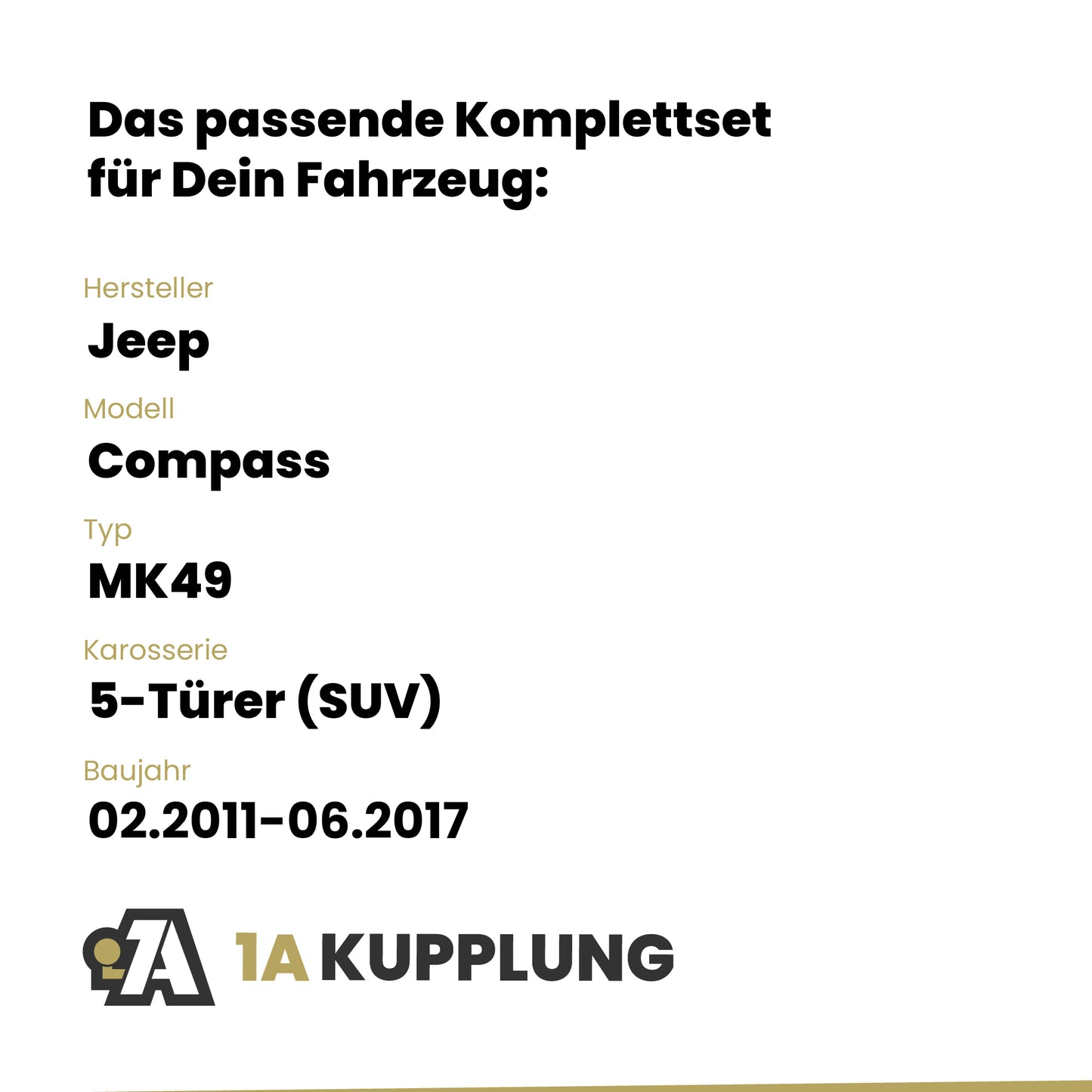 Jeep Compass 5-Türer (SUV) 02.2011-06.2017 MK49 BRiNK Anhängerkupplung mit JAEGER Elektrosatz
