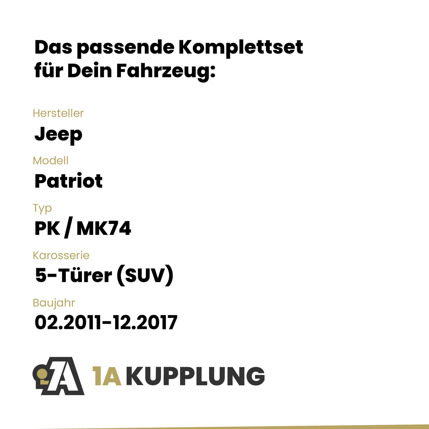 Jeep Patriot 5-Türer (SUV) 02.2011-12.2017 PK / MK74 BRiNK Anhängerkupplung mit JAEGER Elektrosatz