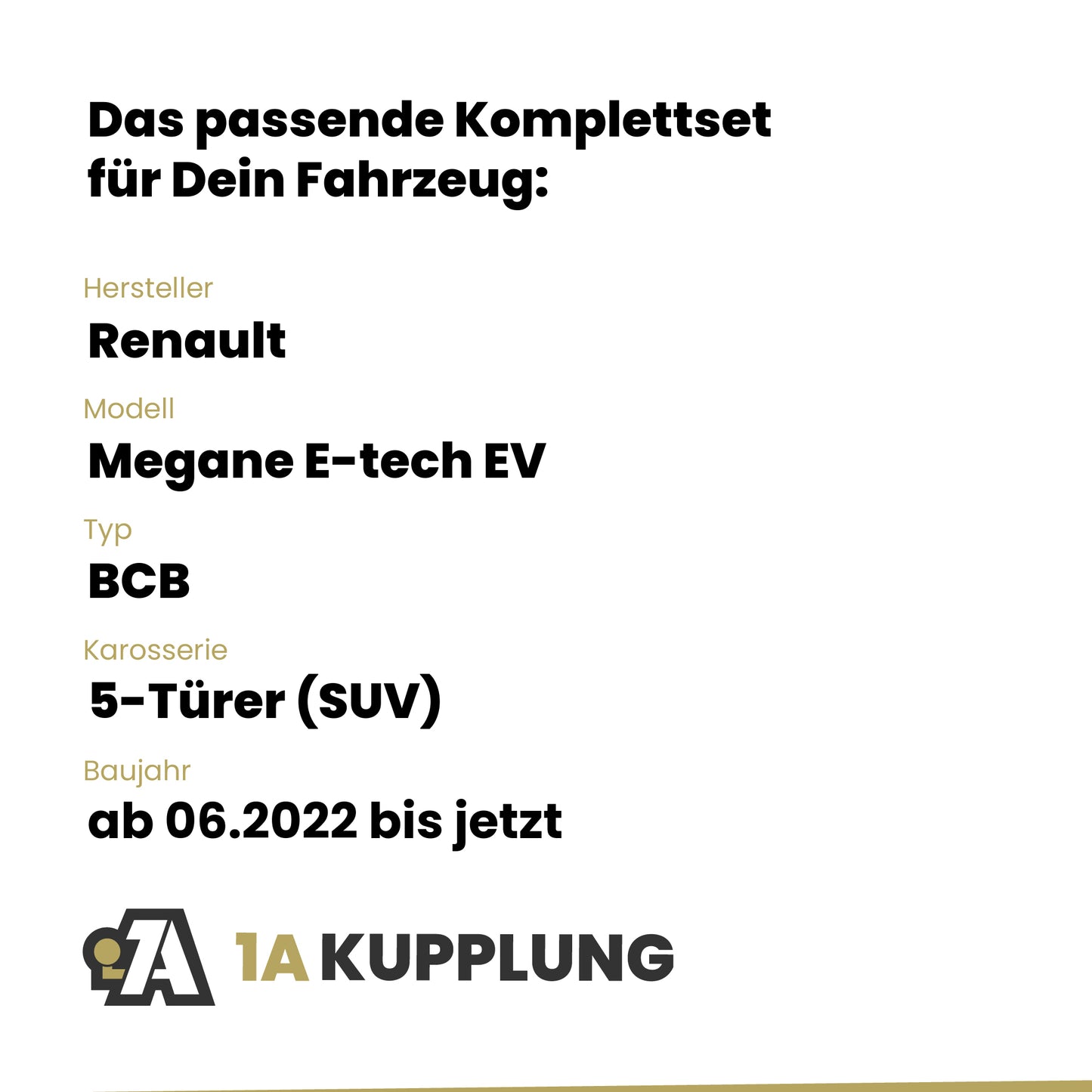 Renault Megane E-tech EV 5-Türer (SUV) ab 06.2022 BCB BRiNK Anhängerkupplung mit JAEGER Elektrosatz