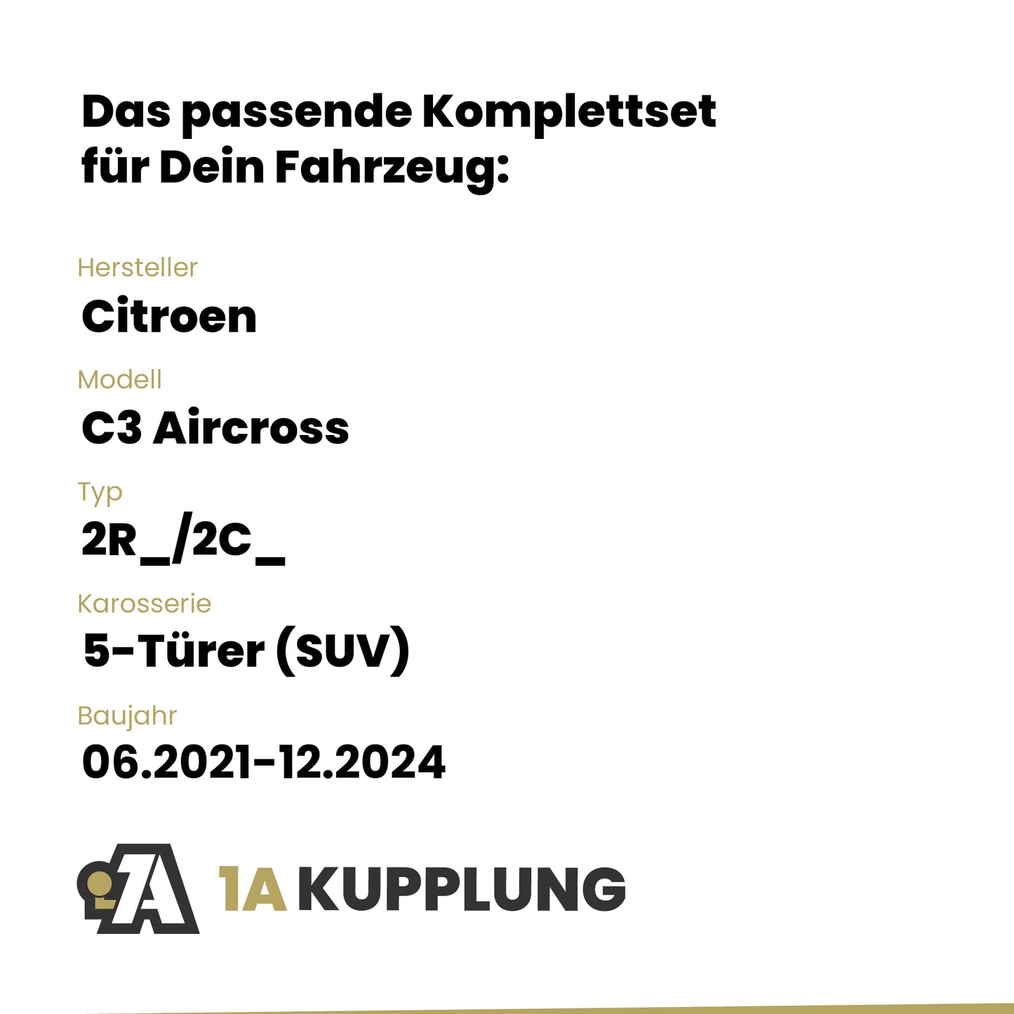 Citroen C3 Aircross 5-Türer (SUV) 06.2021-12.2024 2R_/2C_ BRiNK Anhängerkupplung mit JAEGER Elektrosatz