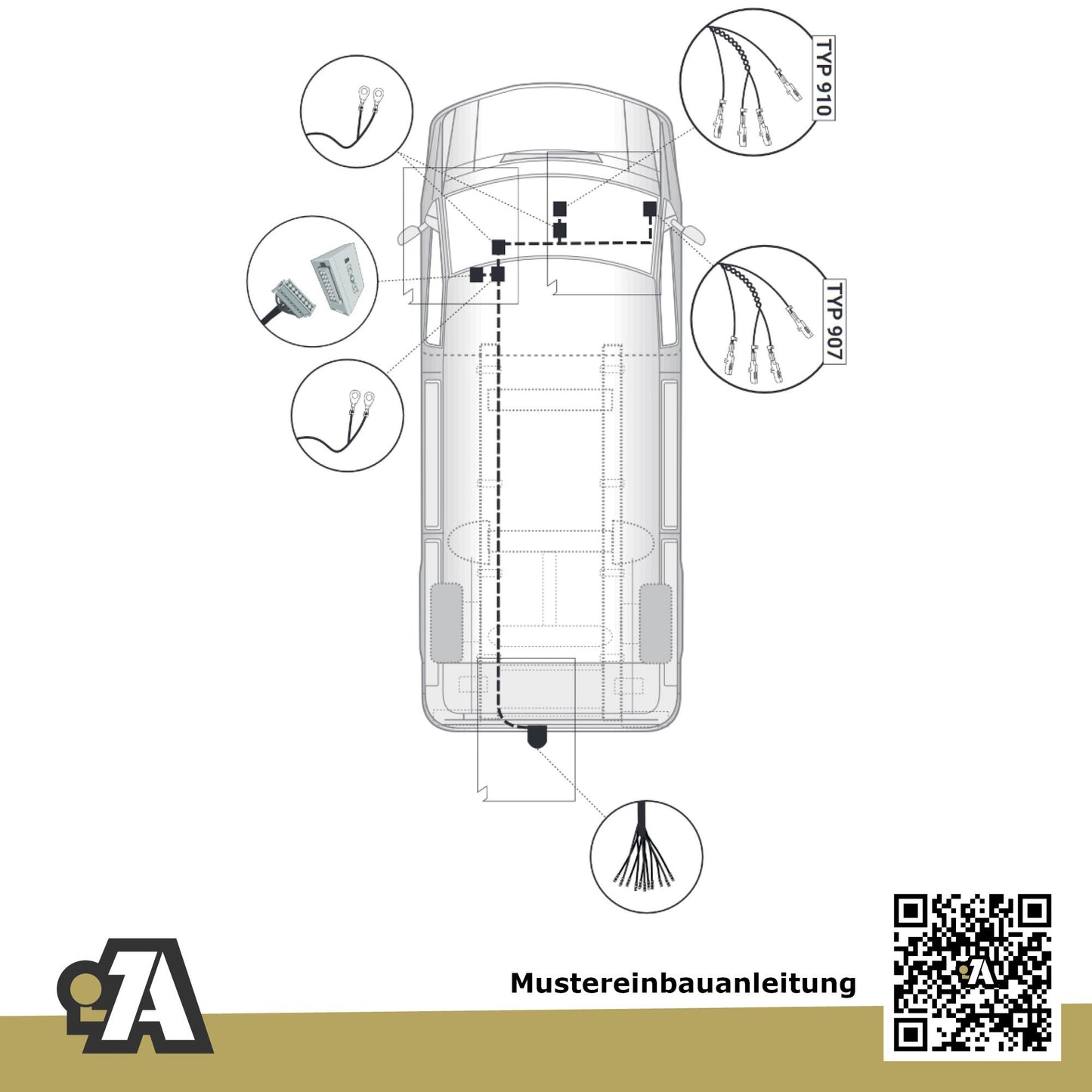 Mercedes Sprinter Bus / Kasten ohne Trittstufe ab 06.2018 907 / 3665mm, 3924mm, 4325mm BRiNK Anhängerkupplung mit JAEGER Elektrosatz