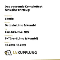 Skoda Octavia Limo & Kombi 5-Türer (Limo & Kombi) 02.2013-10.2019 5E3, 5E5, NL3, NR3 BRiNK Anhängerkupplung mit JAEGER Elektrosatz