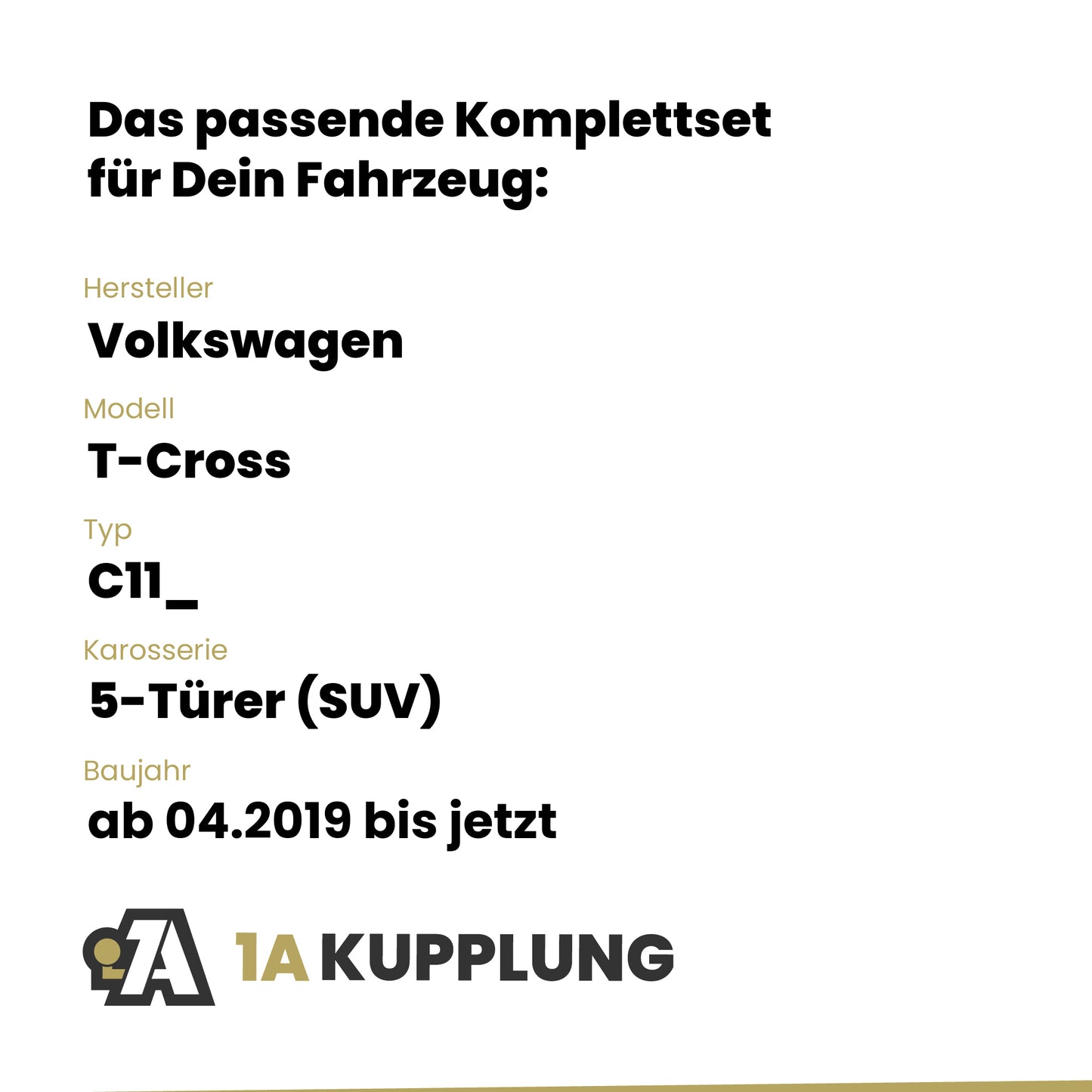 VW T-Cross 5-Türer (SUV) ab 04.2019 C11_ BRiNK Anhängerkupplung mit JAEGER Elektrosatz