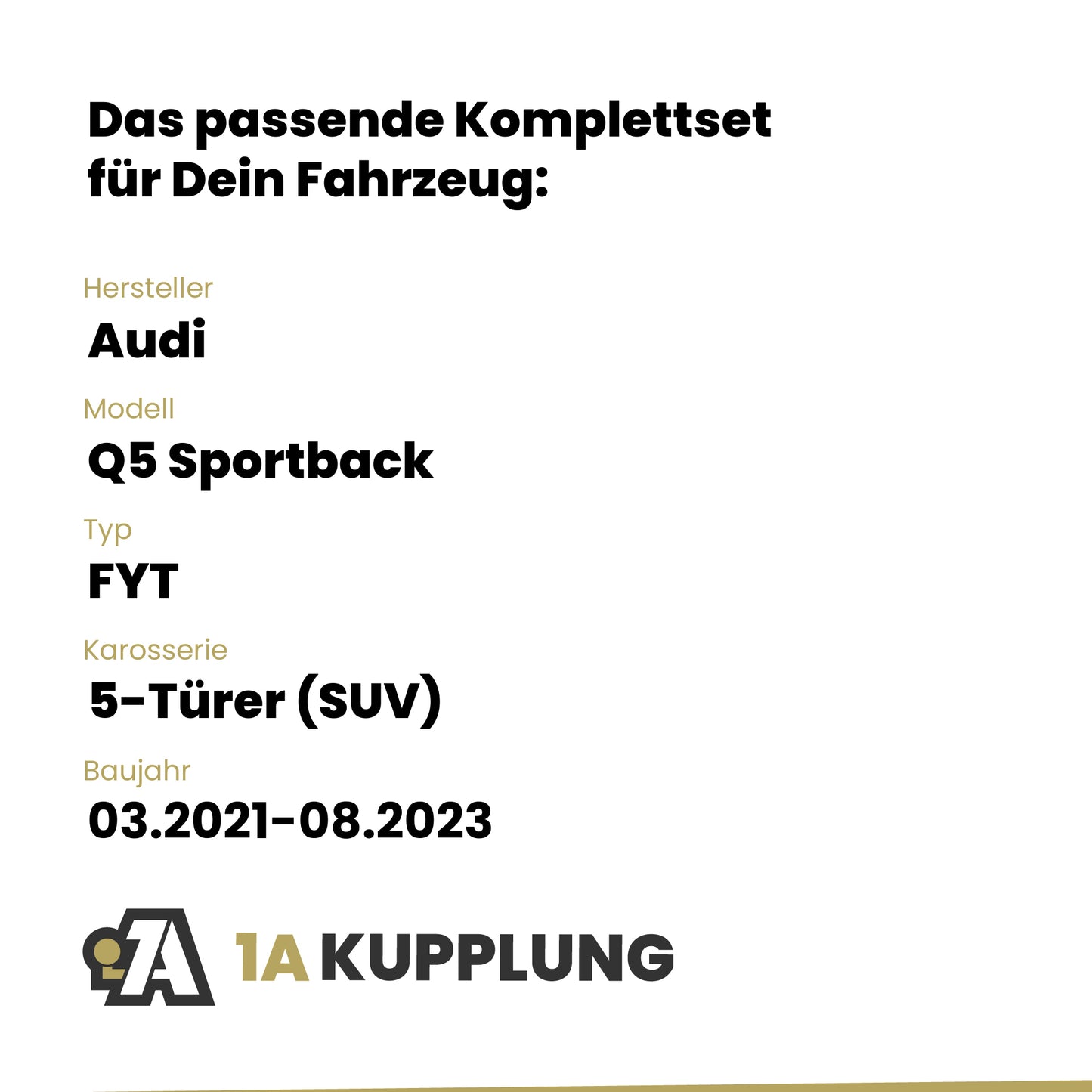 Audi Q5 Sportback 5-Türer (SUV) 03.2021-08.2023 FYT BRiNK Anhängerkupplung mit JAEGER Elektrosatz
