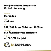 Mercedes Sprinter Bus / Kasten ohne Trittstufe ab 06.2018 907 / 3665mm, 3924mm, 4325mm BRiNK Anhängerkupplung mit JAEGER Elektrosatz