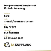 Ford Transit/Tourneo Custom Bus / Kasten 06.2016-06.2023 F3 / FY / FZ BRiNK Anhängerkupplung mit JAEGER Elektrosatz