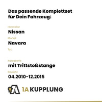 Nissan Navara mit Trittstoßstange 04.2010-12.2015 BRiNK Anhängerkupplung mit JAEGER Elektrosatz