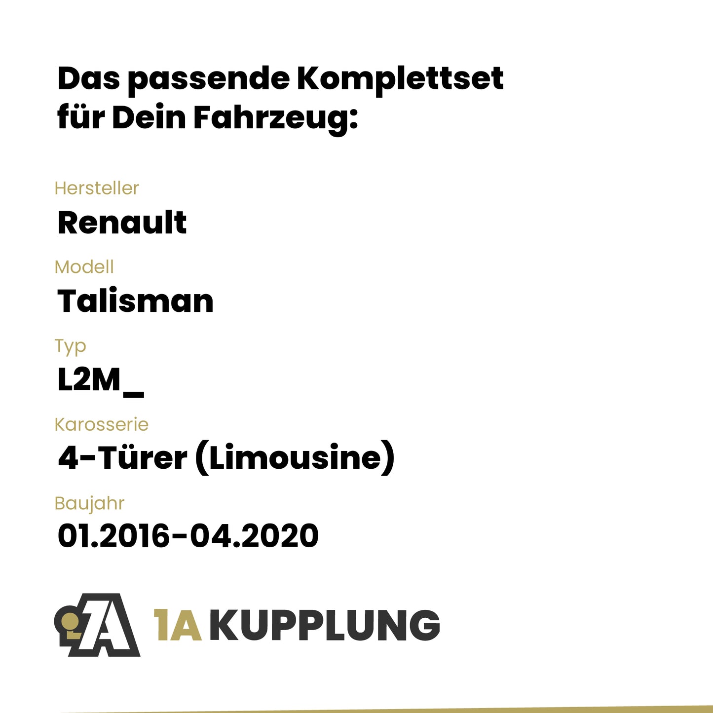 Renault Talisman 4-Türer (Limousine) 01.2016-04.2020 L2M_ BRiNK Anhängerkupplung mit JAEGER Elektrosatz