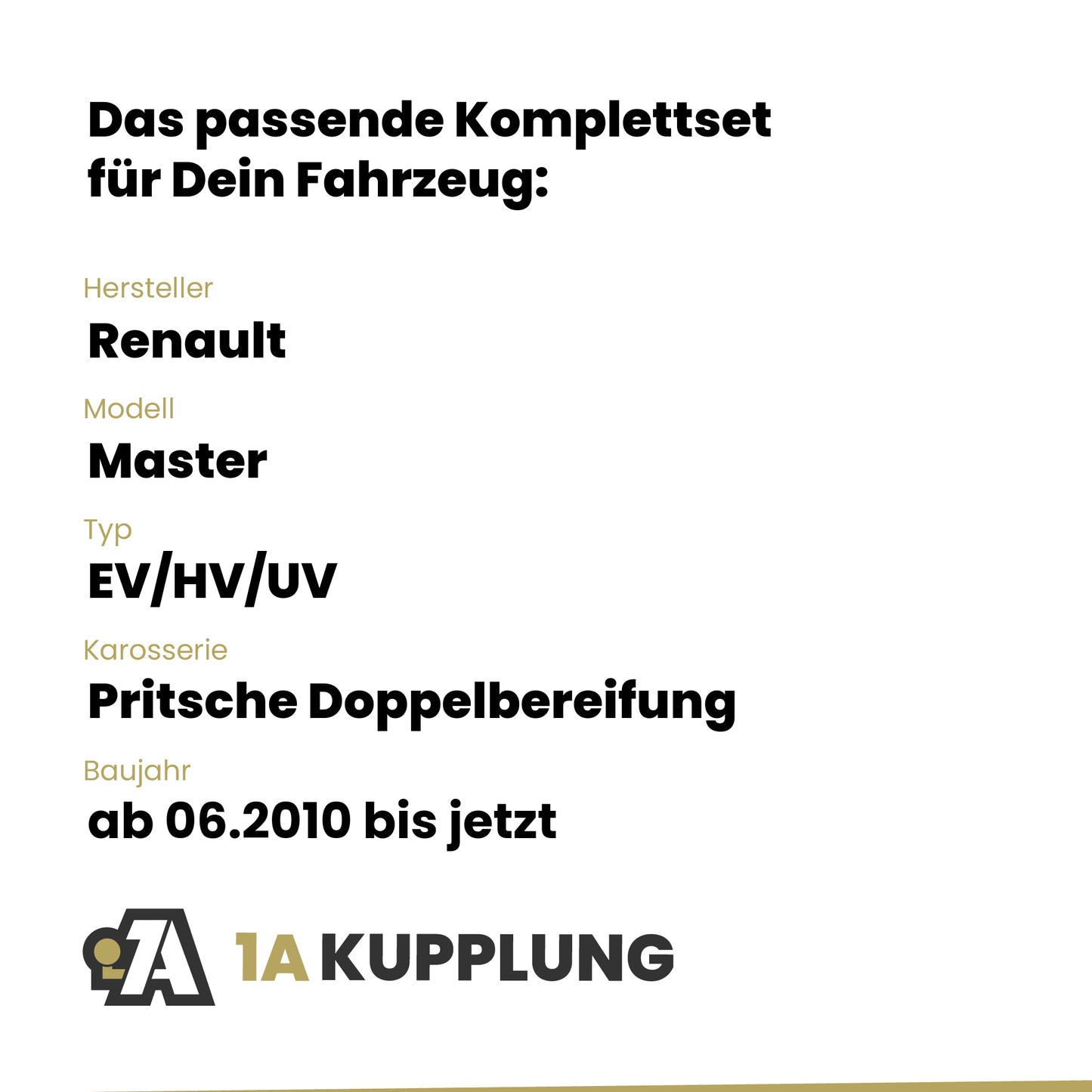 Renault Master Pritsche Doppelbereifung 06.2010-08.2014 EV/HV/UV BRiNK Anhängerkupplung mit JAEGER Elektrosatz