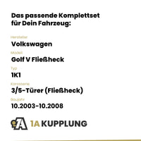 VW Golf V Fließheck 3/5-Türer (Fließheck) 10.2003-10.2008 1K1 BRiNK Anhängerkupplung mit JAEGER Elektrosatz