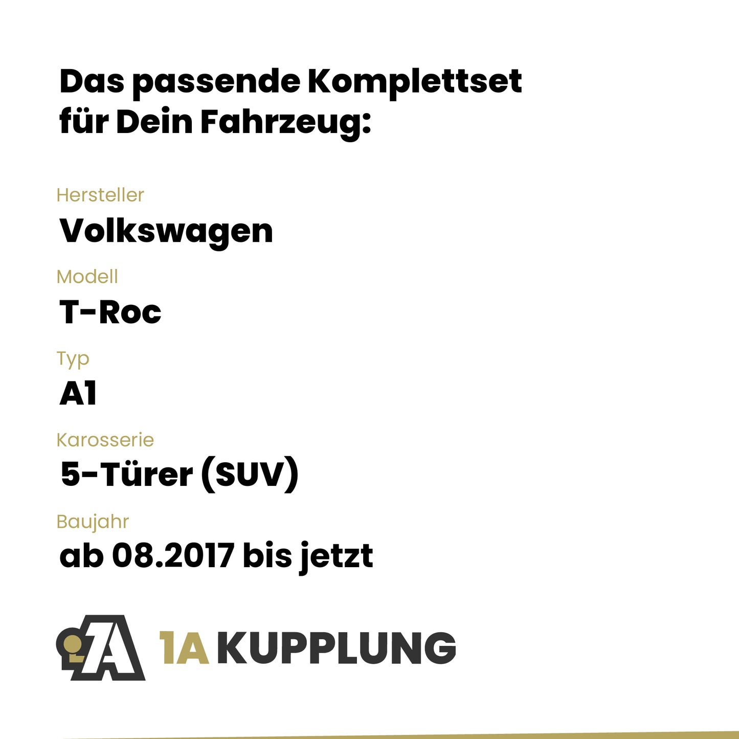 VW T-Roc 5-Türer (SUV) ab 08.2017 A1 BRiNK Anhängerkupplung mit JAEGER Elektrosatz