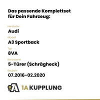 Audi A3 Sportback 5-Türer (Schrägheck) 07.2016-02.2020 8VA BRiNK Anhängerkupplung mit JAEGER Elektrosatz