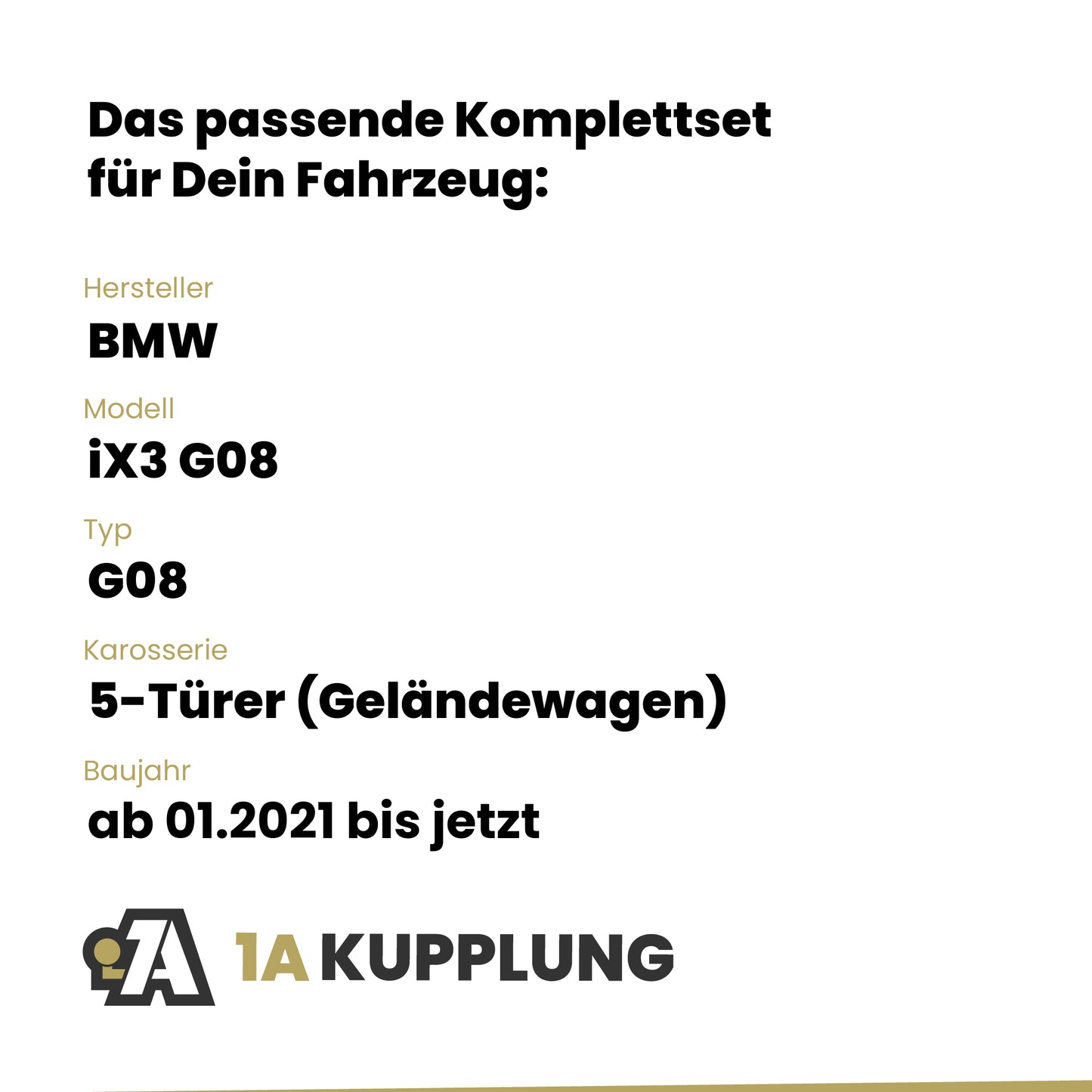 BMW iX3 G08 5-Türer (Geländewagen) ab 01.2021 G08 BRiNK Anhängerkupplung mit JAEGER Elektrosatz