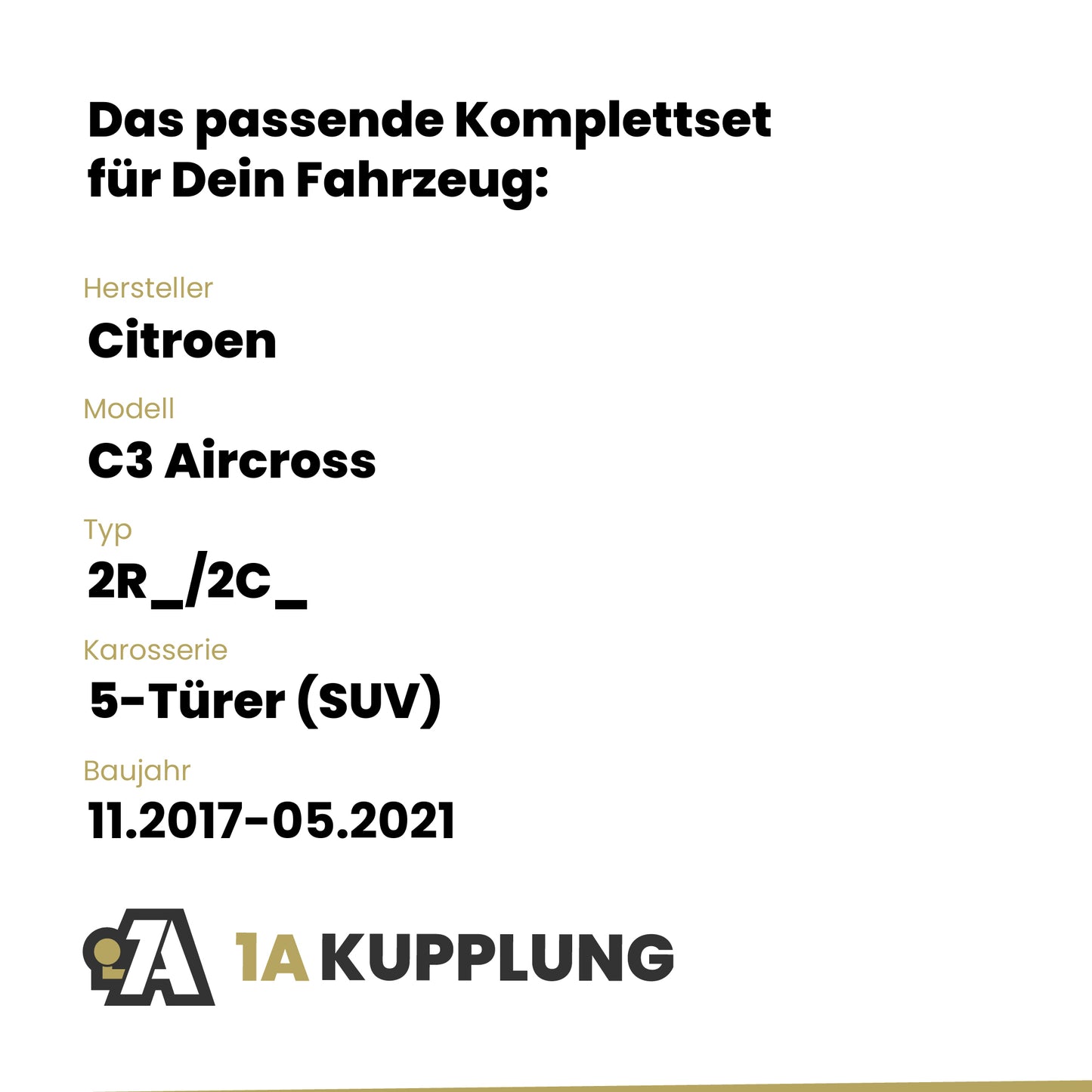 Citroen C3 Aircross 5-Türer (SUV) 11.2017-05.2021 2R_/2C_ BRiNK Anhängerkupplung mit JAEGER Elektrosatz