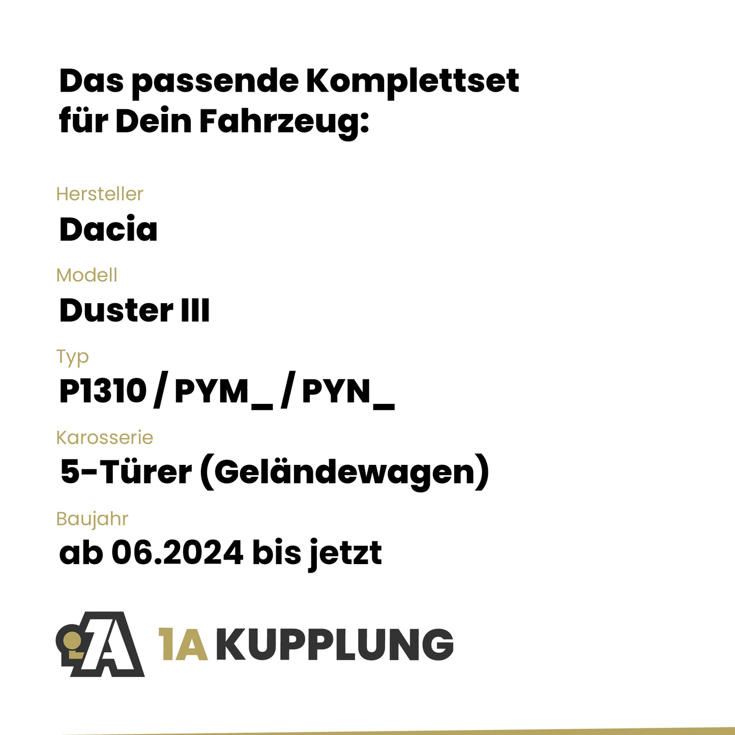 Dacia Duster III 5-Türer (Geländewagen) ab 06.2024 P1310 / PYM_ / PYN_ BRiNK Anhängerkupplung mit JAEGER Elektrosatz