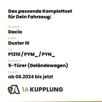Dacia Duster III 5-Türer (Geländewagen) ab 06.2024 P1310 / PYM_ / PYN_ BRiNK Anhängerkupplung mit JAEGER Elektrosatz