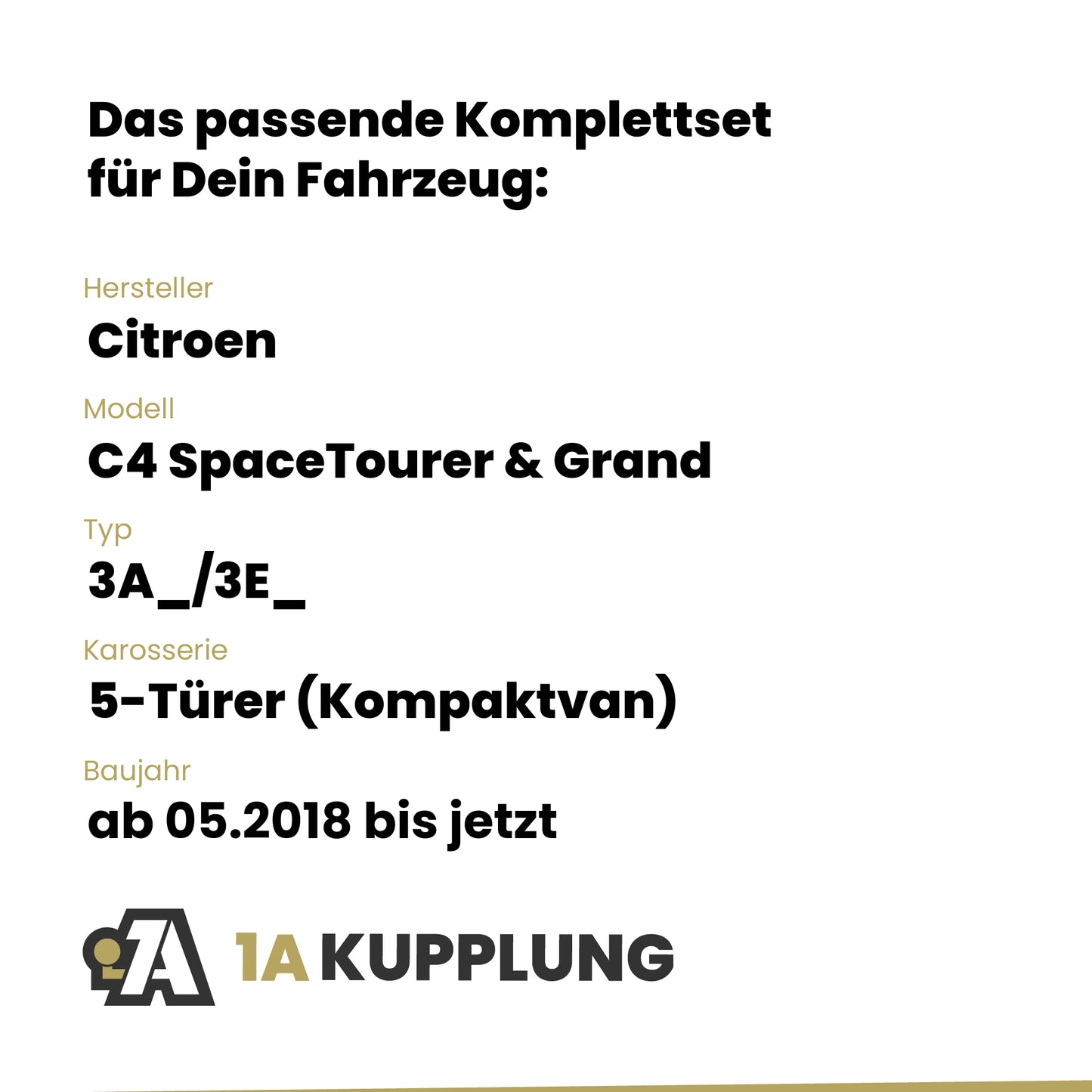 Citroen C4 SpaceTourer & Grand 5-Türer (Kompaktvan) ab 05.2018 3A_/3E_ BRiNK Anhängerkupplung mit JAEGER Elektrosatz